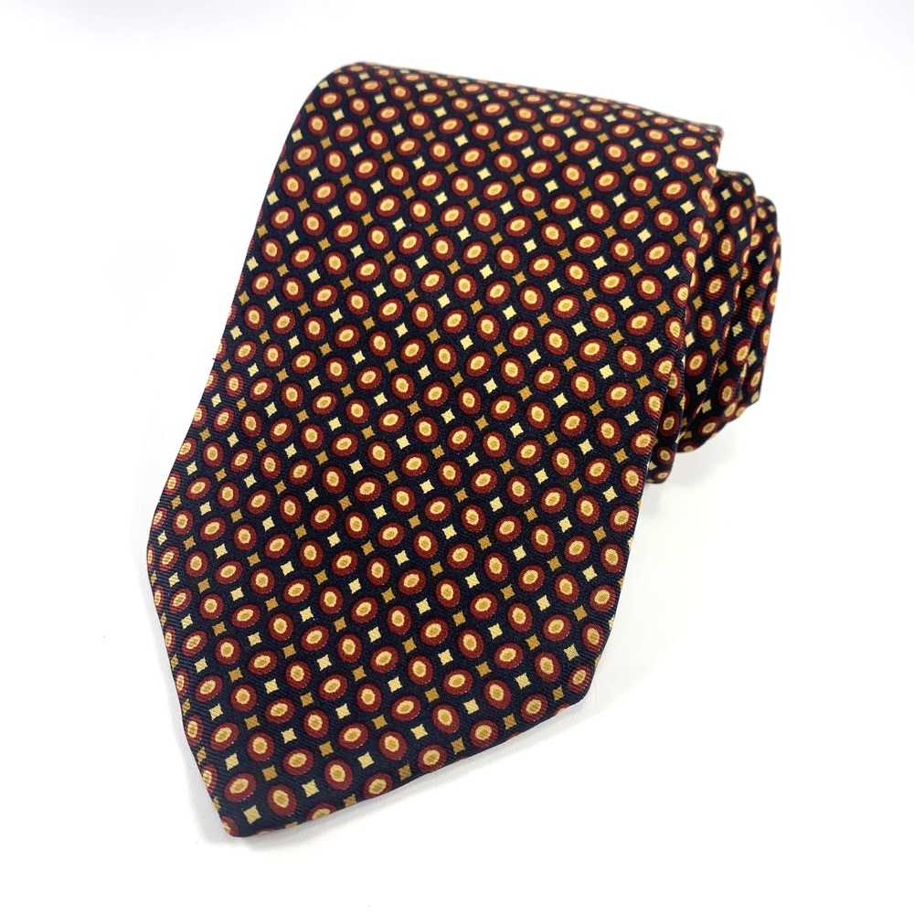 Brooks Brothers MAKERS Mens Tie Black w/ Burgundy & Ivory Geomentric Design‎ XL